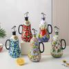 Flowers Plants Ceramic Olive Oil Bottle Soy Sauce Vinegar Multifunctional Kitchen Seasoning Drainage Bottle Kitchen Accessories