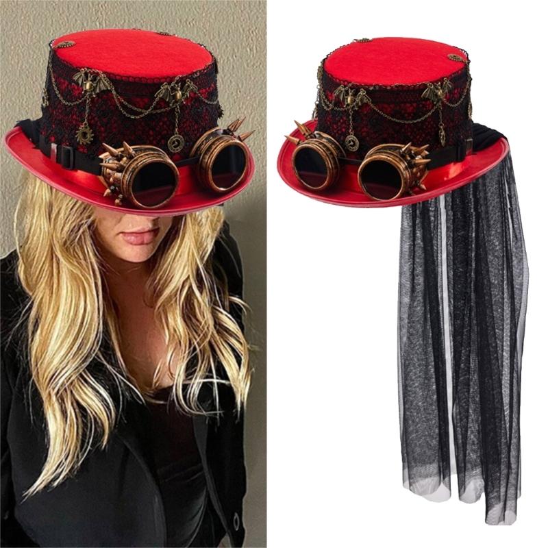 Steampunk Flachkappenhut für Damen Herren mit Schutzbrille Halloween Cosplay Party Kostümhut Gotischer Stil Hut Musikfestival Hut