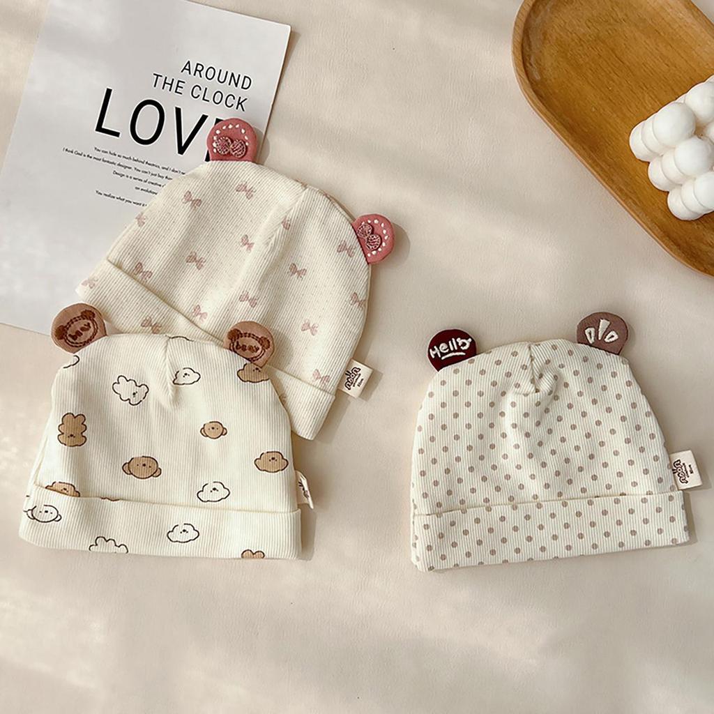Soft Cotton Newborn Hat Cute Bear Bow Baby Fetal Cap Spring Autumn Infant Girl Boy Beanie 0-3 Months
