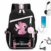 Stitch USB Charging Backpack Campus Fresh Style School Bag for Boys and Girls Lightweight Large Capacity