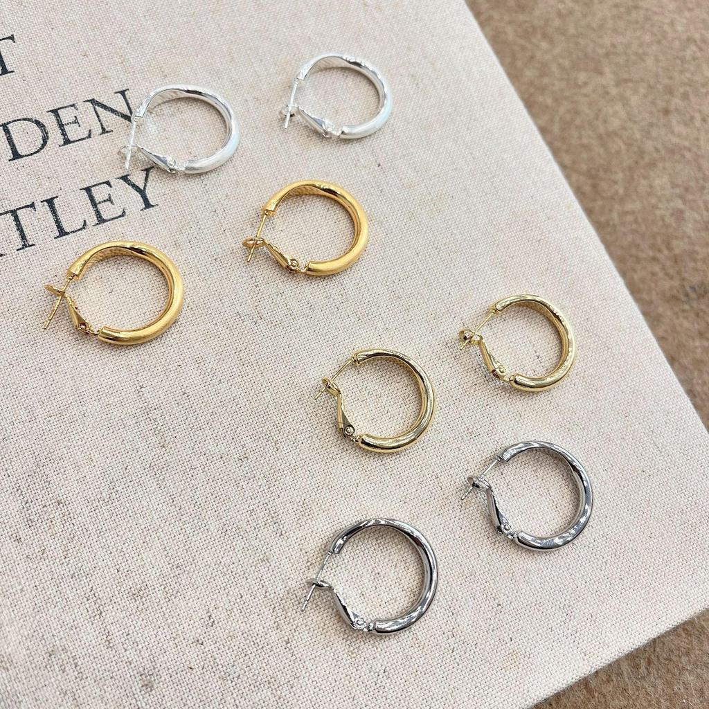 Stylish French Metal Hoop Earrings - Unique Design for Women with Small Faces