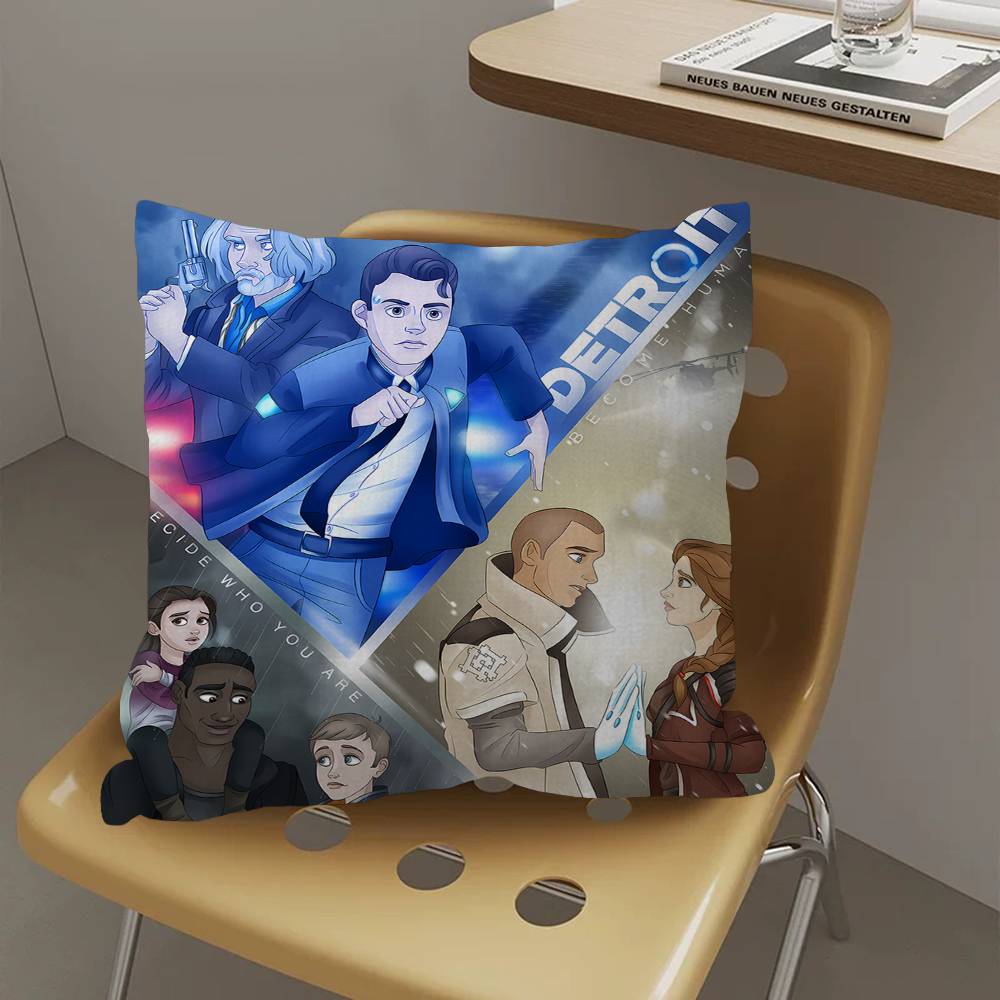 Detroit Become Human Pillow Covers Cartoon Sofa Decorative Home Double-sided Printing Short Plush Cute Cushion Cover