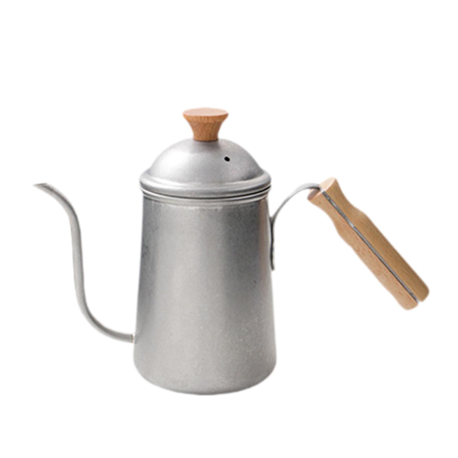 Coffee Kettle Stainless Steel Spout Practical Wooden Handle 650ml Coffee Maker Kettle Tea Pot for Kitchen Picnic Indoor Home
