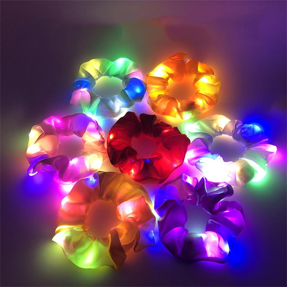 LED Luminous Hair Rope Girls Light Up Elastic Ponytail Scrunchies Glow In The Dark Headwear Party Hair Band Hair Accessories