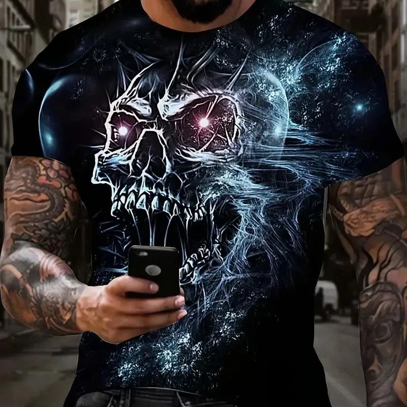 Tričko Lebka Pánské retro High Street 3D tisk Krátké rukávy Letní Pánské tričko Vintage oversized tričko pro muže Tričko Street Top