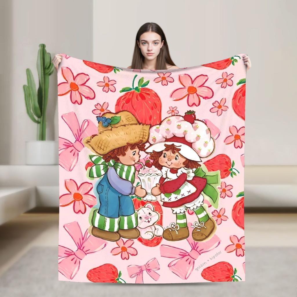 Erdbeer-Shortcake-Mädchen Rosa Decke Qualitäts-Warme Überwurfdecke Winter-Picknick Couch Sessel Schlafsofa Flauschige Tagesdecke