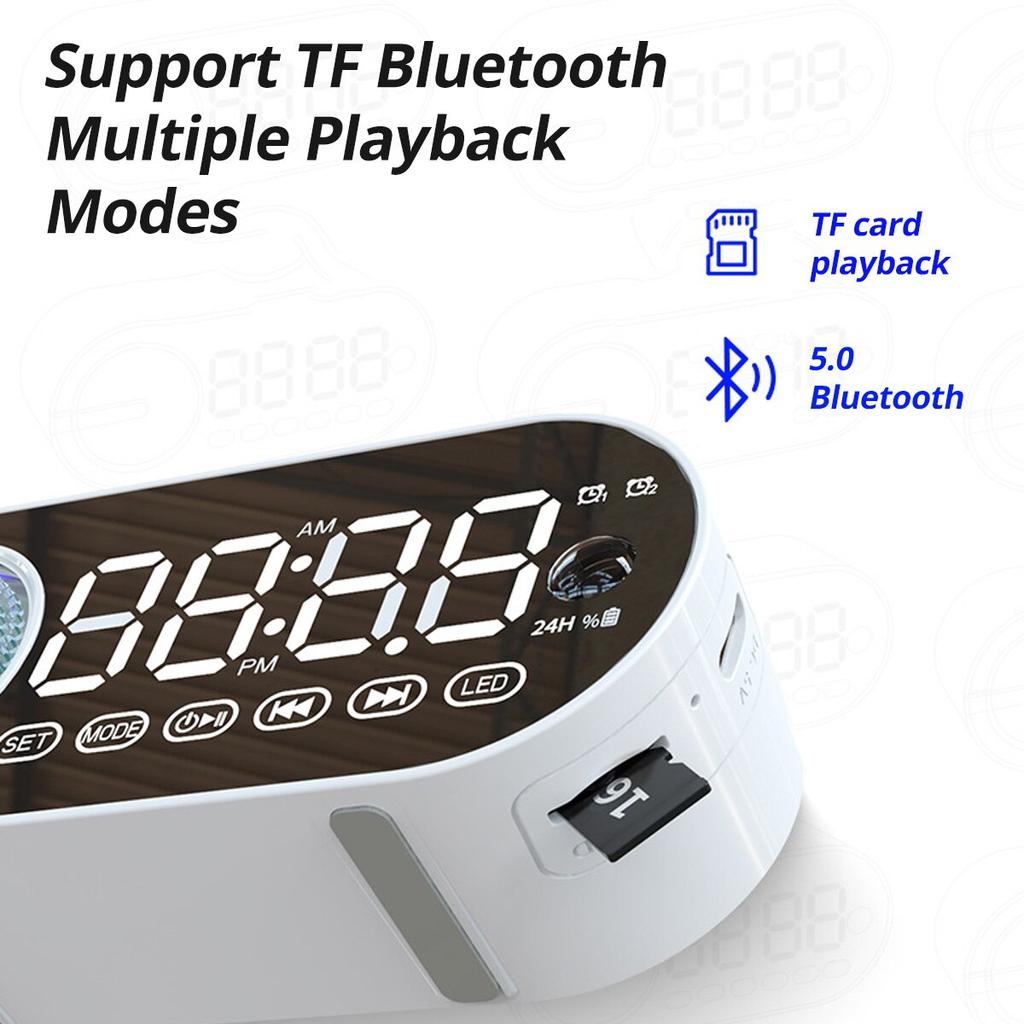 USB Charging Radio Alarm Clock RGB Portable Bluetooth Speaker FM Large Display Mute Mirror Digital Bedroom Room Office Decktops