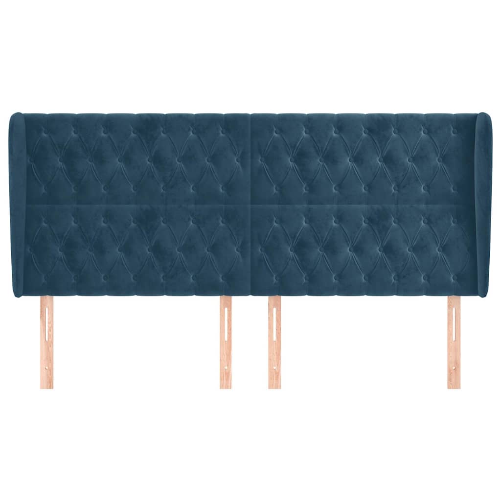 vidaXL Kopfteil mit Ohren Dunkelblau 203x23x118/128 cm Samt