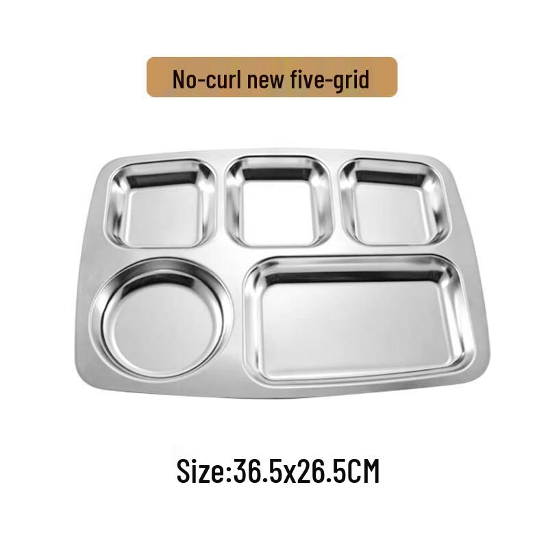 XUNIAN 304 Stainless Steel Rectangular 5-Compartment Meal Tray