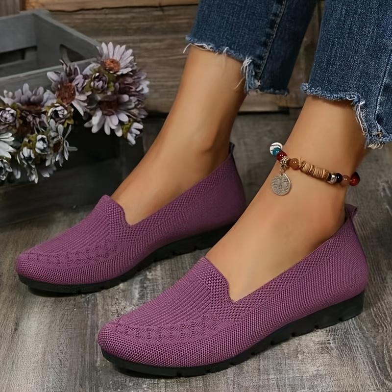 Women's Solid Color Knit Loafers Lightweight Anti Slip Flat Shoes Casual Wear