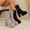 New Women's Wide Width Fashion Boots European American Style High Heel Ankle Boots Buckle Detail Platform Sole Autumn Shoes