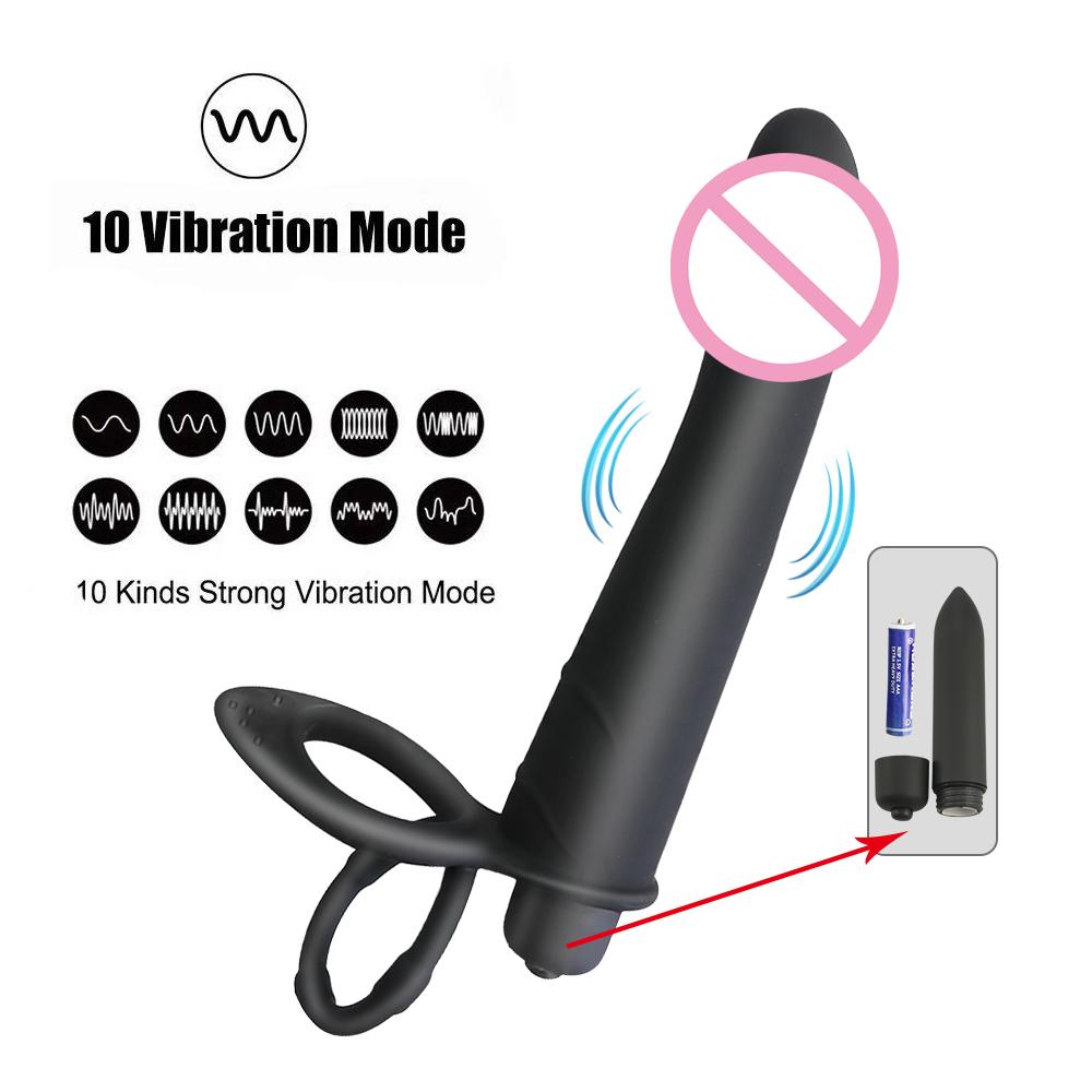 Silicone Double Insertion Penis Ring Dildo Vibrator Female Male Anal Trainer Ass Plug G-spot Massage Adult Sexy Toys, Sex Toys