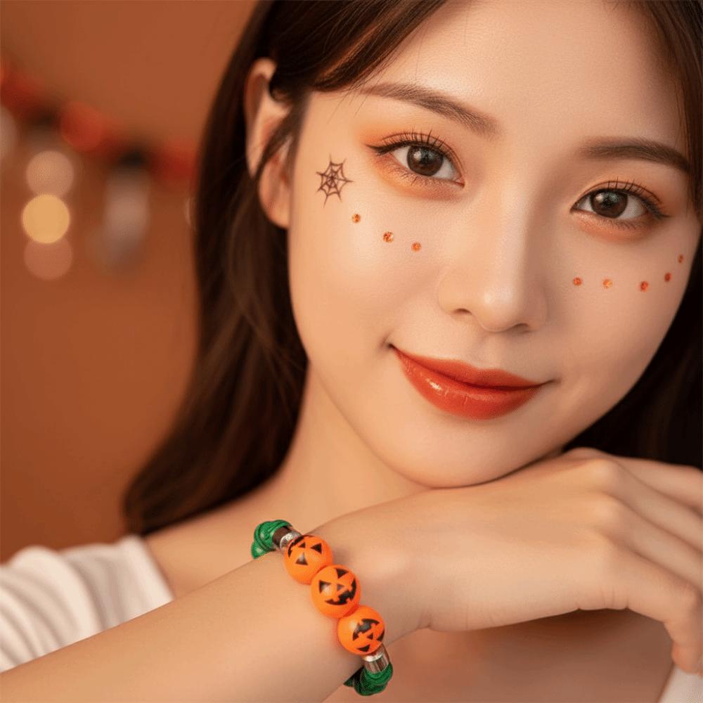 Elastic Halloween Bracelet Stretchy Wood Wristband Devil Eye Bangle Pumpkin Beads Bracelet Couples