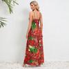 Abiti casual a vita alta con scollo a V senza maniche con stampa floreale primaverile alla moda da donna