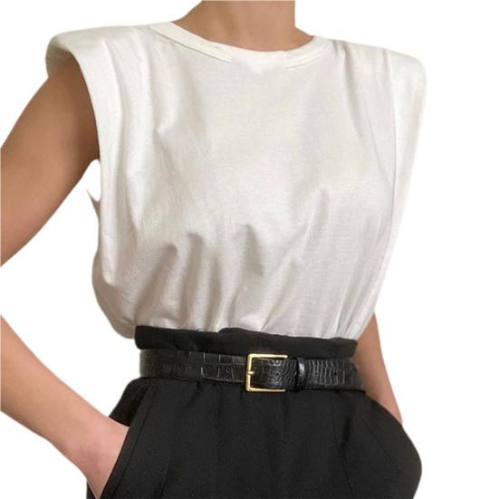 

Пуловер свободного покроя без рукавов с круглым вырезом, женская футболка в стиле ретро с мягкими плечами