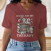 Floral Book & Coffee Design V-Neck T-Shirt Books Are My Therapy Graphic Tee Bookish Casual Tops Book Coffee Lover T-shirt Female