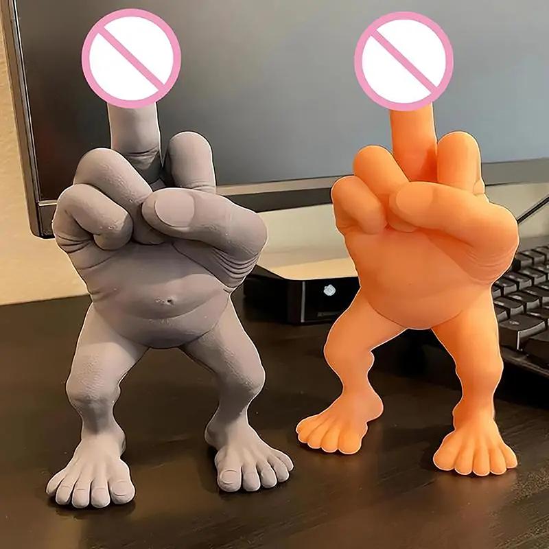 Middle Finger Figure With Legs Funny Figurine Gag Statue With Legs Hand Gesture Figurines Creative Resin Finger Sculpture