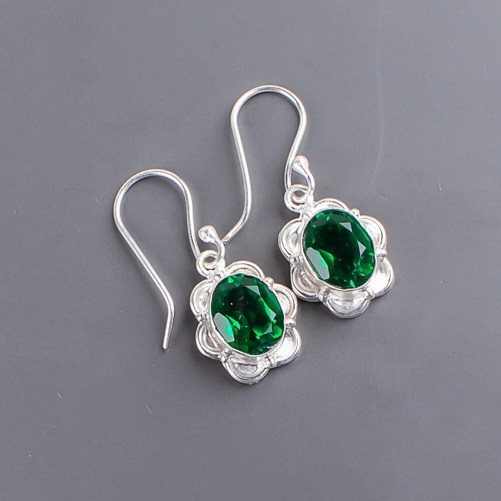 Chrome Diopside Gemstone 925 Sterling Silver Jewelry Handcrafted Earrings 1.30" EE-11-2