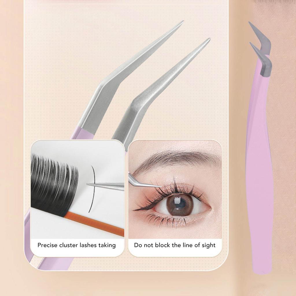Eyelash Extension Tweezers Professional Stainless Steel Precise Bent Lash Tweezers for Fanning