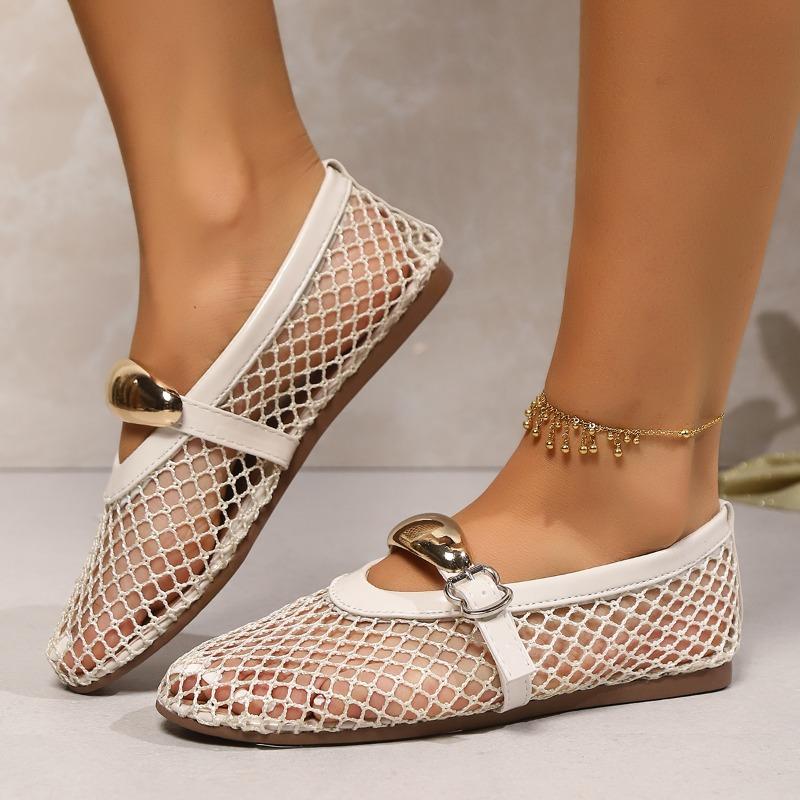 Fashion New Style Luxury Flat Fashion Sandals New Summer Round Head Breathable Non-slip Line Button Mary Jane Fishnet Shoes Ladies Shoes