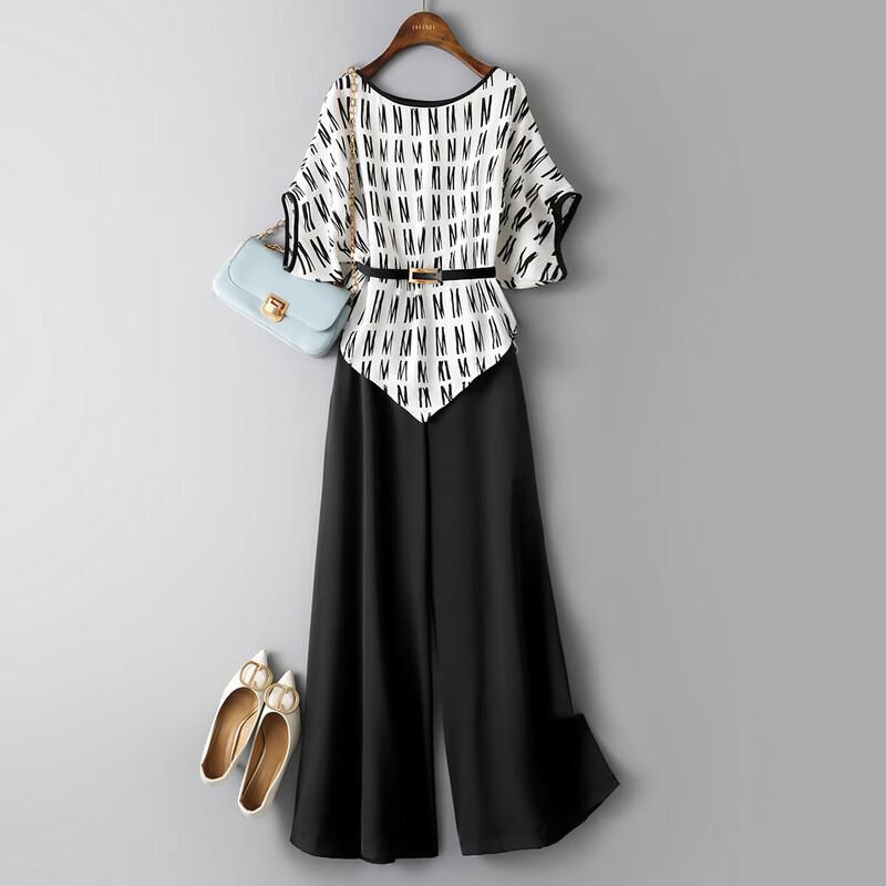 IHIMI Women s Asymmetrical Two-Piece Wide-Leg Pants Set M