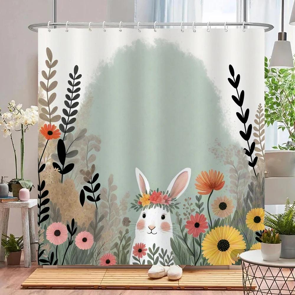 Lovely Floral & Animal Print Shower Curtain with Hooks, Water-Repellent Privacy Screen  Quick To Hang & Machine-Washable