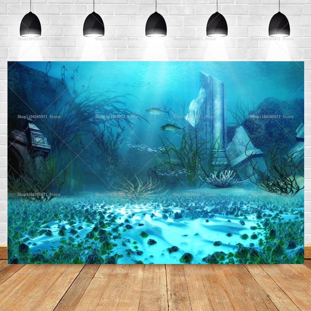 Realistic Sunlight Underwater Ocean Backdrop Deep Blue Seabed Design Infant Baby Portrait Studio Photography Background Supplies