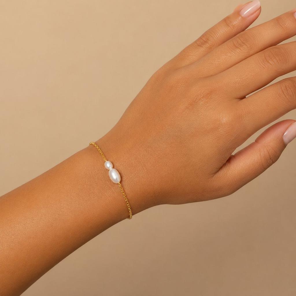 18K Gold Size Oval Imitation Pearl Bracelet Clip Gold Bead Stainless Steel Chain Adjustable Hand Jewelry