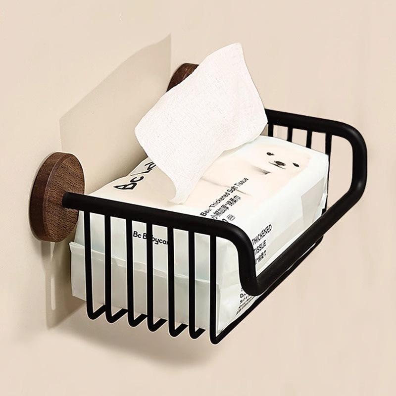Black Walnut No-Drill Toilet Paper & Towel Holder with Trash Can