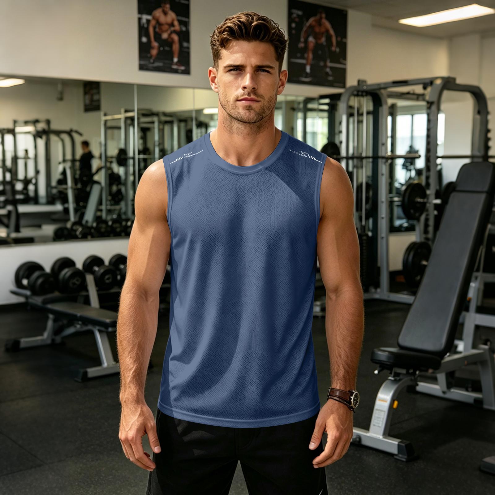 Men s Quick Dry Loose Fit Breathable Running Gym Tank Top Sleeveless Athletic Shirt Lightweight Mesh Fabric for Workout Training XL тёмно-синий