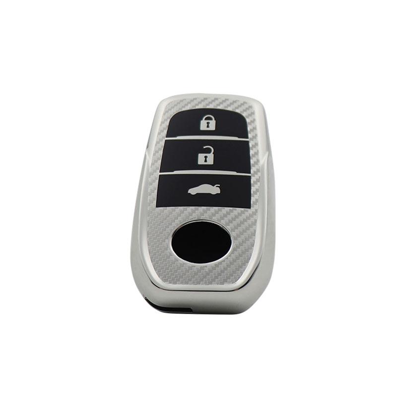 TPU Carbon Fiber Car Remote Key Cover Case Shell Key Fob for Hilux Fortuner Land Cruiser Camry Coralla Crown RAV4 Highland Protector Holder