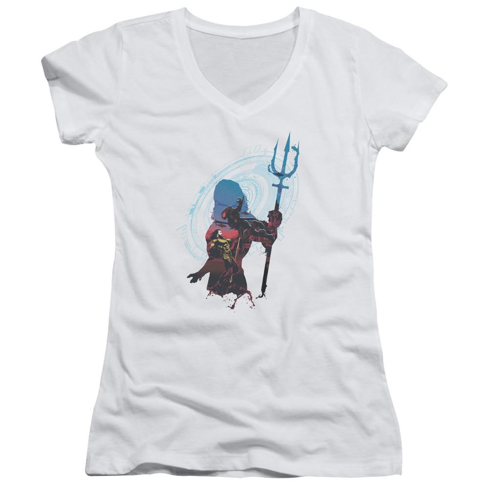 Aquaman Movie Juniors V-Neck T-Shirt Silhouette White Tee Unisex T-Shirt S