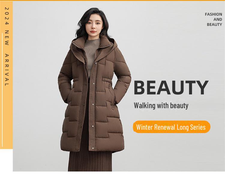 Women's Light Luxury Hooded Down Cotton Coat - Winter, Long, Loose, Large Size, Korean Style, Thick