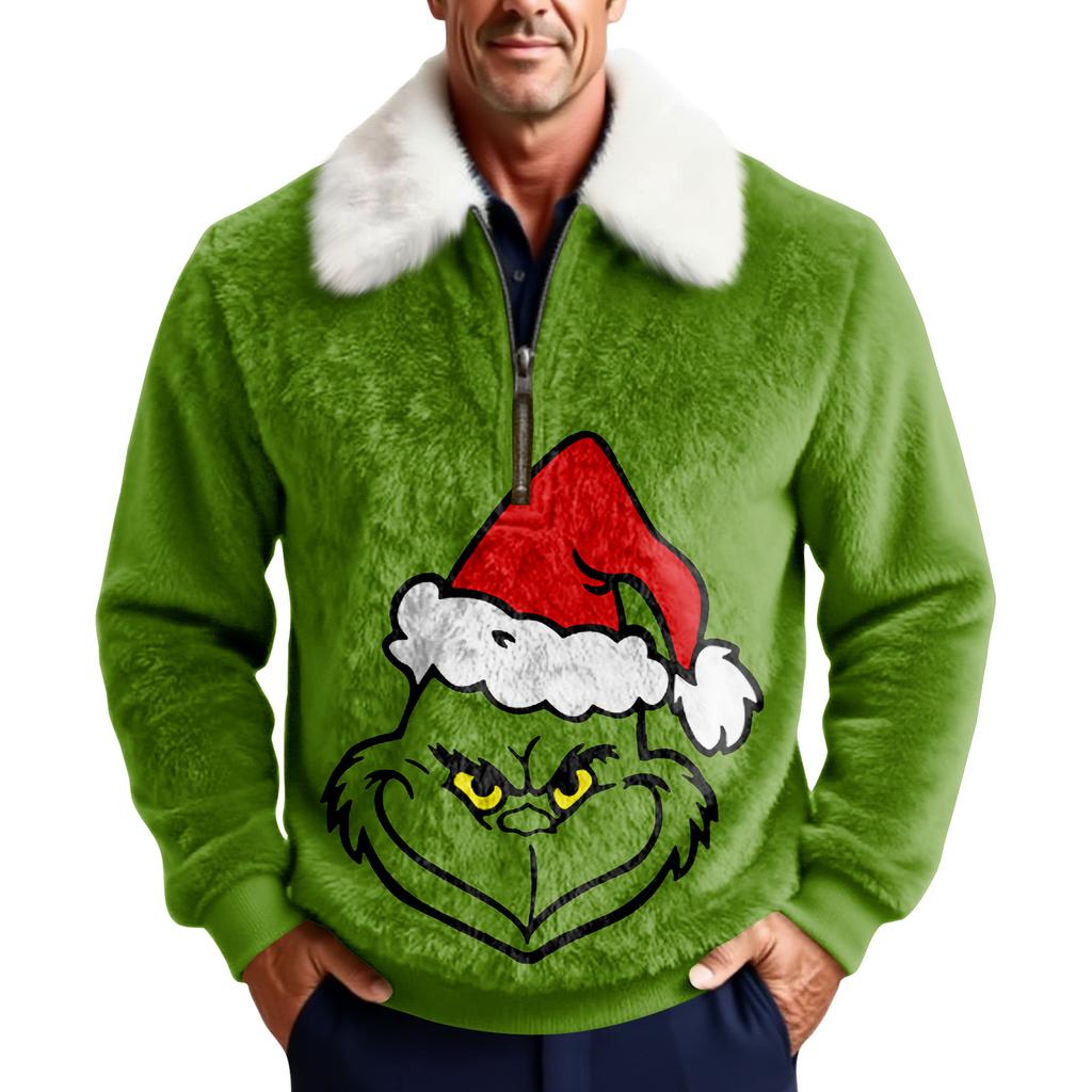 Men's Christmas Print Stand Collar Fleece Sweatshirt