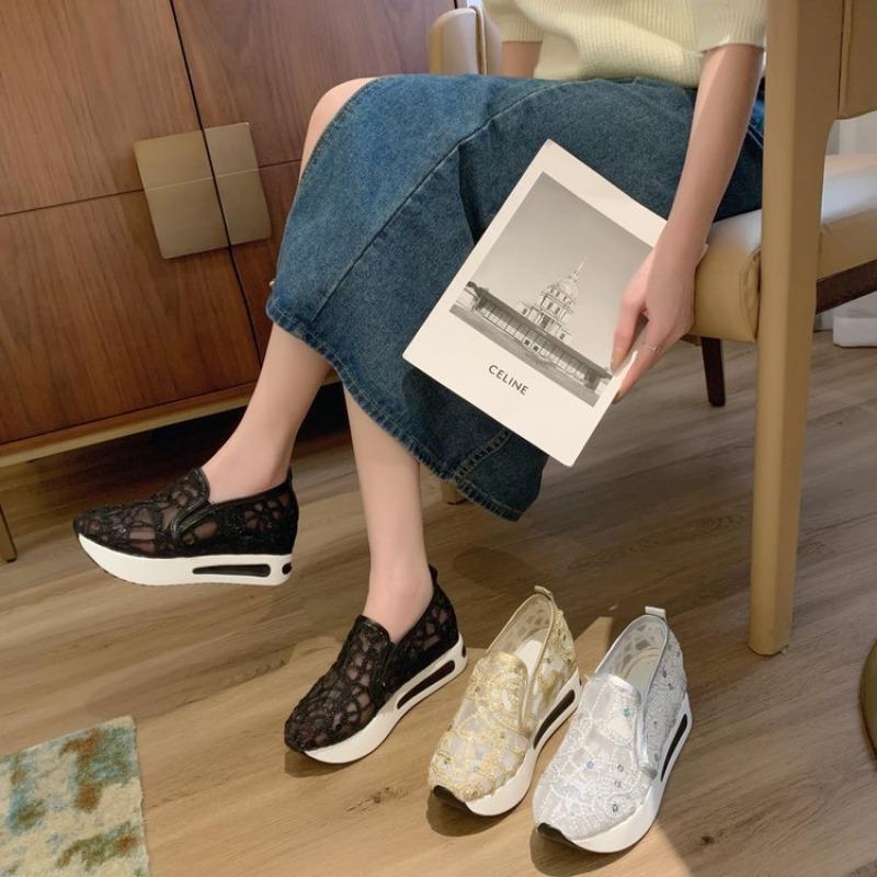 Large size mesh casual single shoes women's summer breathable sequins sports casual sandals