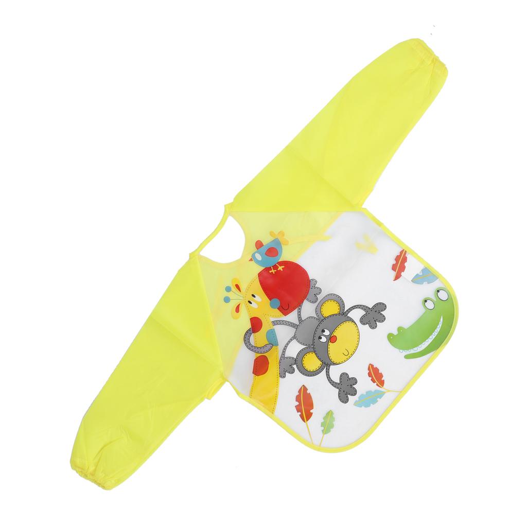 Baby Long Sleeved Bib Waterproof Feeding Drawing Cartoon Animal Pattern Kids Art SmockYellow Monkey