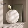 Modern Entrance Table Decor Oblate Circular Radial Texture Decorative Vase, Floral Container for Living Room Entryway, Dining Flower Vessel
