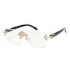 Fashion Square Rimless Sunglasses For Women Cross Diamond Metal Frame Luxury Eyewear Cut Lens UV400 Shades Sun Glasses