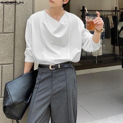 Oversized Men Swing Collar Long Sleeve Casual Loose Solid Shirts