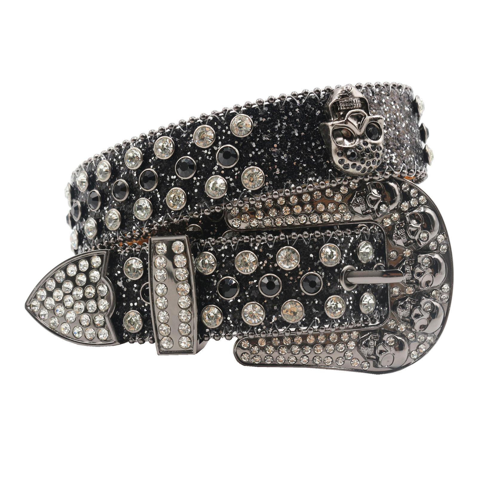 

Европейский и американский ремень с инкрустацией стразами в виде темного черепа, высококачественная пряжка-штифт, полностью усыпанный бриллиантами и пайетками, хип-хоп украшение, ремень для ночного клуба, женский 125cm