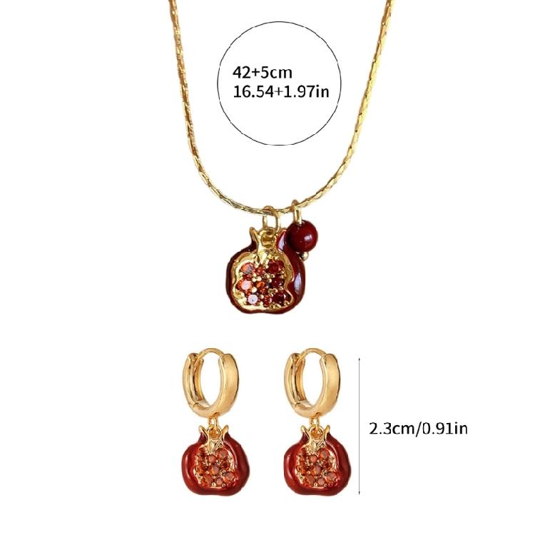 Pomegranate Pendant Necklace Drop Earrings Pendant Earrings Elegant Jewelry Alloy Texture for Gifts and Celebrations