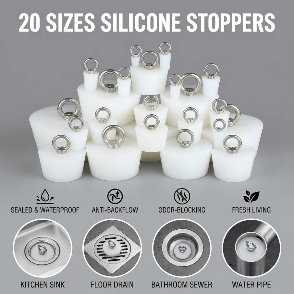 with Steel D Ring Conical Silicone Stopper Waterproof Sealing Plug Bung  Kitchen Sink