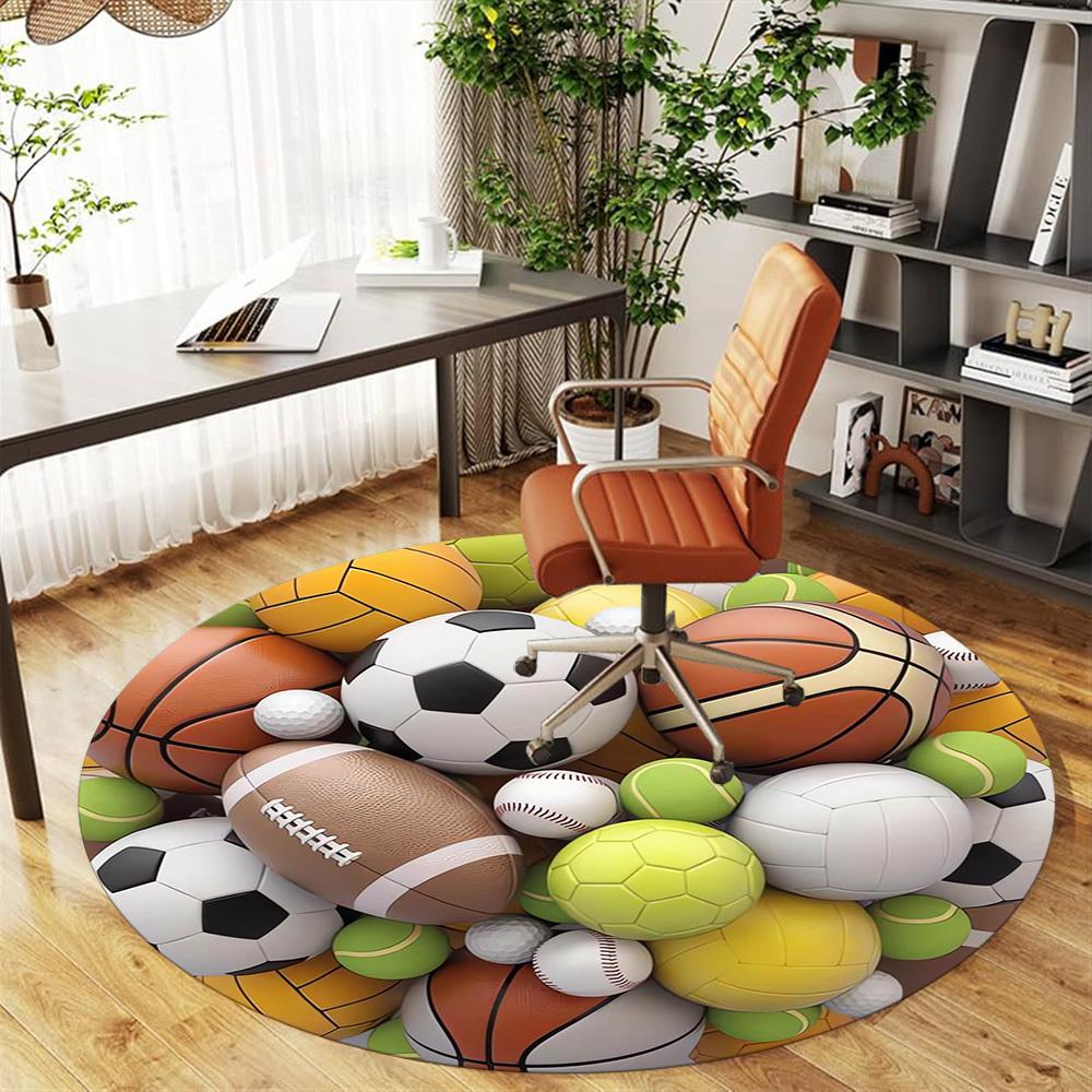 1pc Sports Balls Round Chair mat Area Rug - Non-Slip, Floor Mat for Office, Bedroom, home decor Christmas Gift p0811232