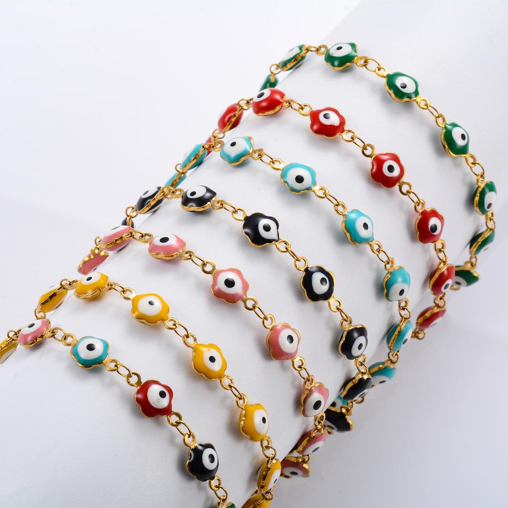 Stainless Steel Bracelet for Women Colorful Flower Turkish Evil Eye Chain Wristband Anklet Ladies Metal Jewelry Accessories Gift