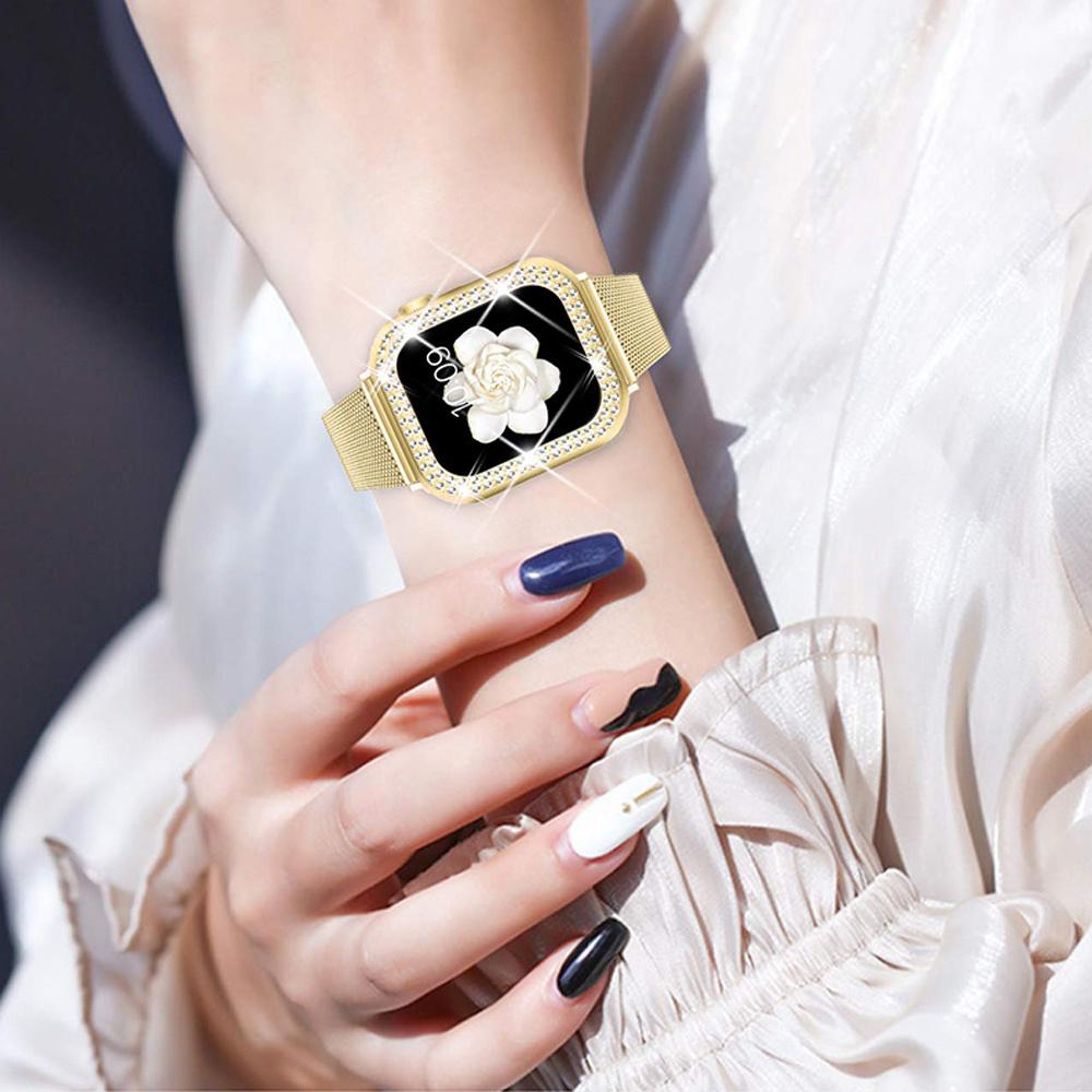 Bracelet + Case with Diamonds for Apple Watch 7/8/9 41mm, Gold