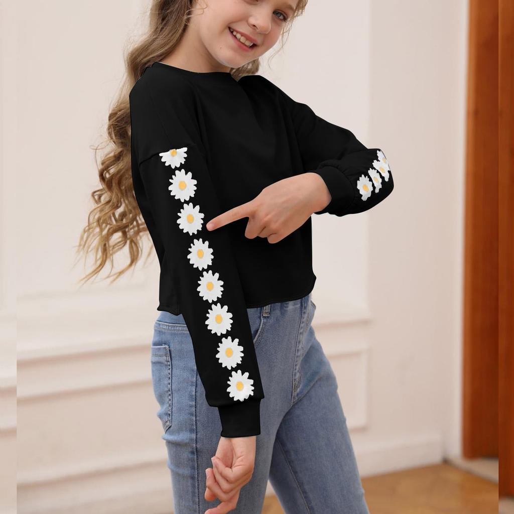 Kids Crop Tops Girls Long Sleeve Tee Shirts Cute Pinted Fashion Sweatshirt Pullover Top