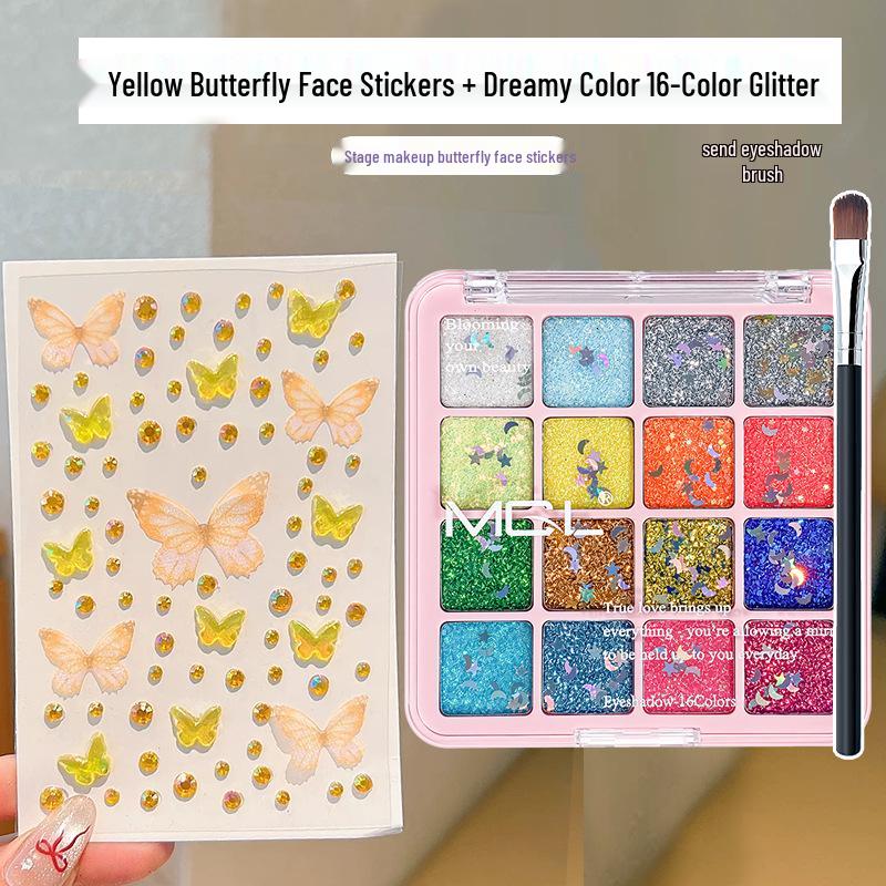 16-Color Mermaid Glitter Eyeshadow Palette – Pearlescent, Sparkling, Gel-Based for Stage & Performance Makeup