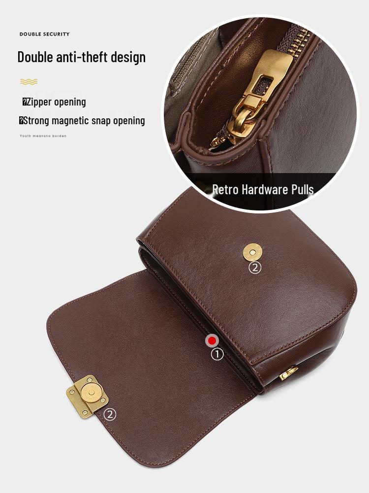 2025 New Women's Versatile Genuine Leather Crossbody Bag - Fashionable Vegetable-Tanned Cowhide Underarm Bag for Moms