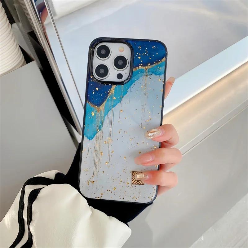 

Силиконовый чехол для телефона Nordic для iPhone 16 15 14 13 12 11 Pro Max Plus Chic Glitter Gold Foil Gingkgo Quicksand Marble Epcillary Cover For iPhone 16Pro Max