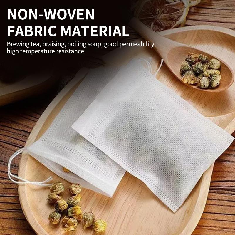 100Pcs Disposable Tea Bag Pouch Empty Non-Woven Fabric Drawstring Bag For Tea Infuser Spice Loose Coffee Seal Filter Mesh Bag